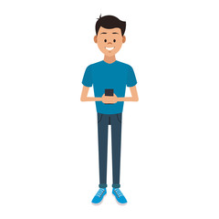 Young man with smartphone vector illustration graphic design