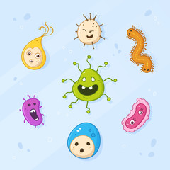Cute and funny cartoon germs,viruses and bacterias vector illustration