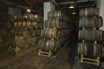 Old wooden Barrel close up.