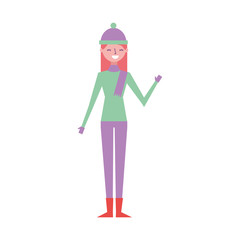 woman happy character with warm clothes season vector illustration