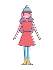 woman happy character with warm clothes season vector illustration