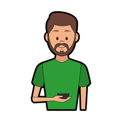 Young man with smartphone vector illustration graphic design
