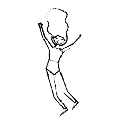 happy young woman jumping wearing swimsuit vector illustration sketch image