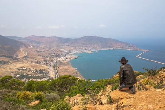 Oran - June 02, 2017: Western travelers overlooking the city of Oran, Algeria