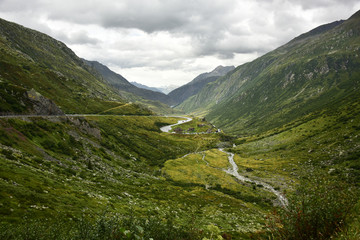 Obraz premium The road to the glacier. After the rain. Switzerland.