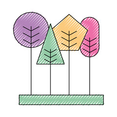 cute geometric trees spring concept vector illustration drawing color image