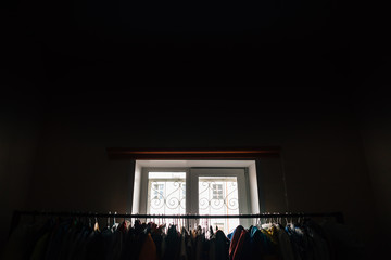 with clothes hanger against