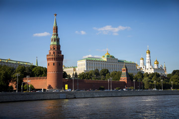 A view of the Kremlin from across the Moscow River in Moscow, Russia.