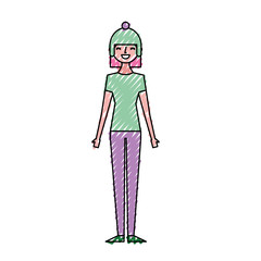 young smiling woman with warm hat vector illustration drawing color image
