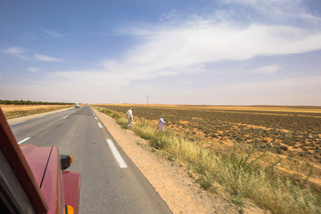 Algeria - June 08, 2017: 4x4 car on the road to the Sahara desert in Algeria © rpbmedia