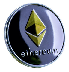 Ethereum coin. silver and Golden Ethereum coin isolated on white background., clipping path.