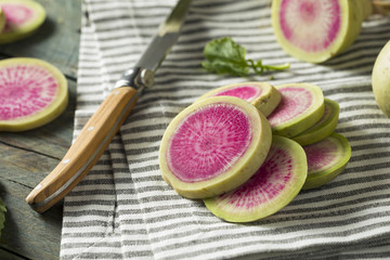 Raw Green and Red Organic Watermelon Radishes