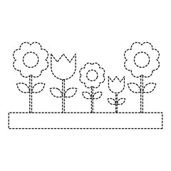 cute flowers natural leaves decoration vector illustration dotted line image