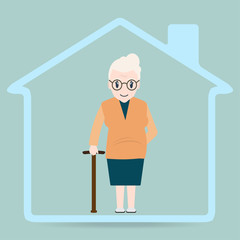 Elderly woman and home icon, Nursing home sign icon. Medical care concept