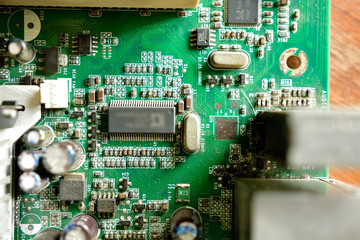 Intricate circuit board of computer. Circuit Components.