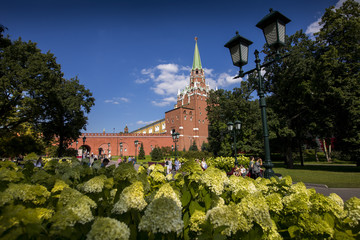Exploring the flowers and ornate exteriors of the Kremlin and Red Square in Moscow, Russia.