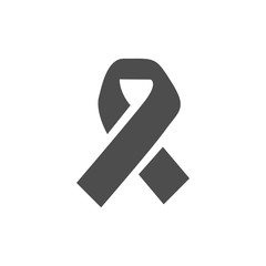 Black awareness ribbon on white background. Mourning and melanoma symbol.