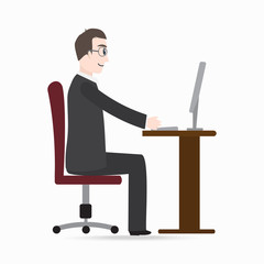 Man sitting front of computer on work table icon