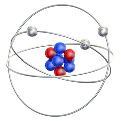 Abstract structure of an atom on a white background