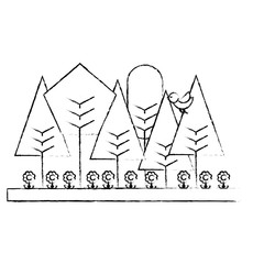 spring natural flowers trees bird landscape vector illustration