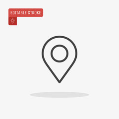 Outline map pin icon isolated on grey background. Marker sign. Line pointer symbol for website design, mobile application, ui. Editable stroke. Vector illustration, eps10.