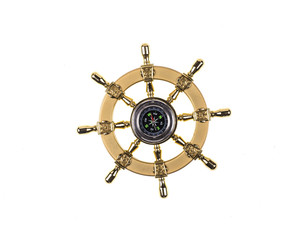 Obraz premium ship steering wheel on white isolated background