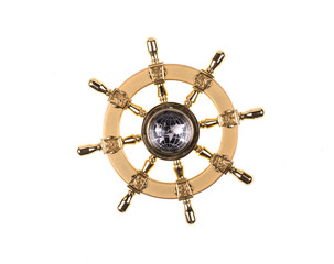 Obraz premium ship steering wheel on white isolated background