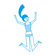 happy young woman jumping wearing swimsuit vector illustration