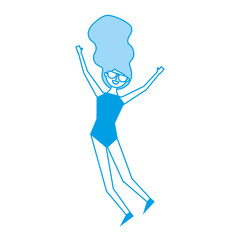 happy young woman jumping wearing swimsuit vector illustration