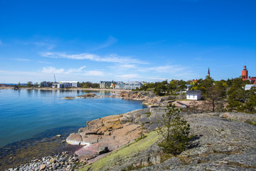Fototapeta na wymiar Sea shore and Hanko city view, Finland