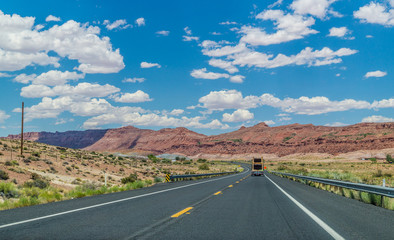Fototapeta na wymiar Highway in Arizona. Journey to the Southwest of the USA