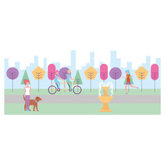people in the park doing activities vector illustration