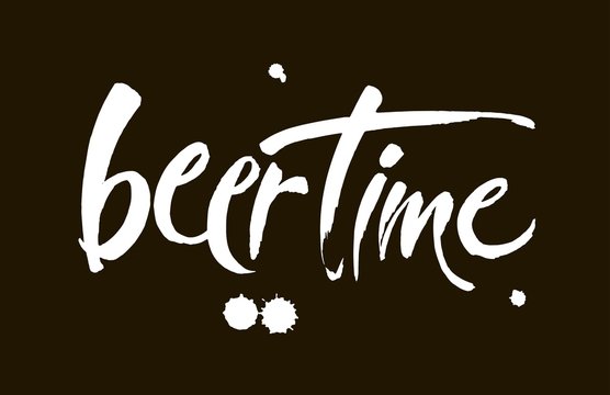 Beer Time.Illustration for web, poster, invitation to party. Handwritten modern brush lettering on black background.