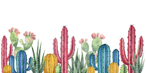Watercolor vector background with desert and cacti.
