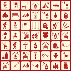 Set of travel and camping equipment icons