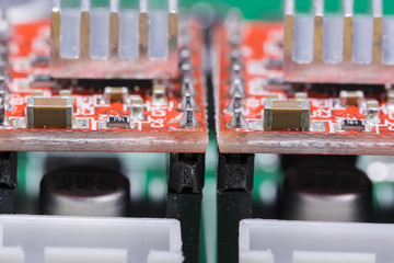 Resistance to printed circuit board in detail and cooling in the background.