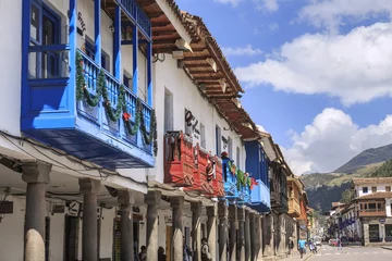 Poster Ancient buildings in the Plaza de Armas of Cusco city which is located in Sacred Valley of the Incas. © sunsinger