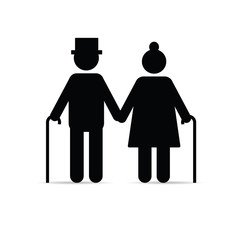 old couple icon holding hands and with sticks vector