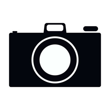 Simple, flat, black and white camera icon (silhouette). Isolated on white
