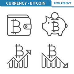 Bitcoin Icons. Professional, pixel perfect icons depicting various Bitcoin concepts. EPS 8 format.