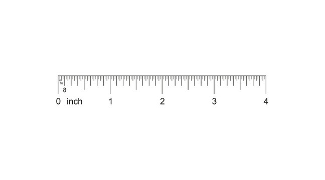 Ruler 4 inch. 4-inch grid with a division to one thirty-second. Measuring tool. Ruler Graduation. Ruler grid 4-inch. Size indicator units. Metric inch size indicators. Vector AI10
