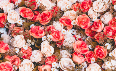 Beautiful fabric rose flower bouquet vintage background