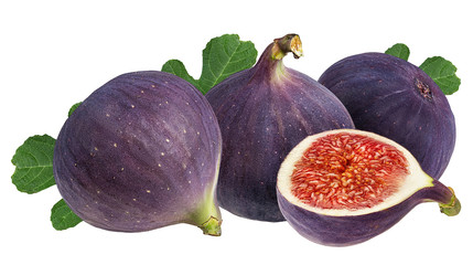 Fresh figs with leafs isolated on white background with clipping path