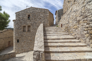 Fototapeta na wymiar Old street view, medieval village of Guimera, Province Lleida, Catalonia, Spain.