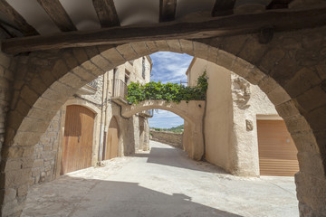 Fototapeta na wymiar Old street view, medieval village of Guimera, Province Lleida, Catalonia, Spain.