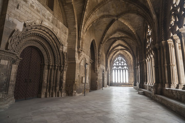 Fototapeta na wymiar Old Cathedral,interior cloister, Catedral de Santa Maria de la Seu Vella, gothic style, iconic monument in the city of Lleida, Catalonia.Spain.