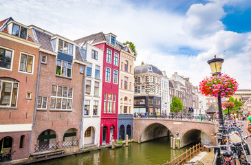 Traditional houses on the Oudegracht (Old Canal) in center of Utrecht, Netherlands