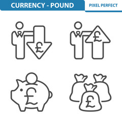 Pound Icons. Professional, pixel perfect icons depicting various Pound Currency concepts. EPS 8 format.