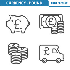 Pound Icons. Professional, pixel perfect icons depicting various Pound Currency concepts. EPS 8 format.