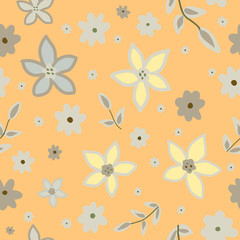 seamless vector flower and leaves with yellow background